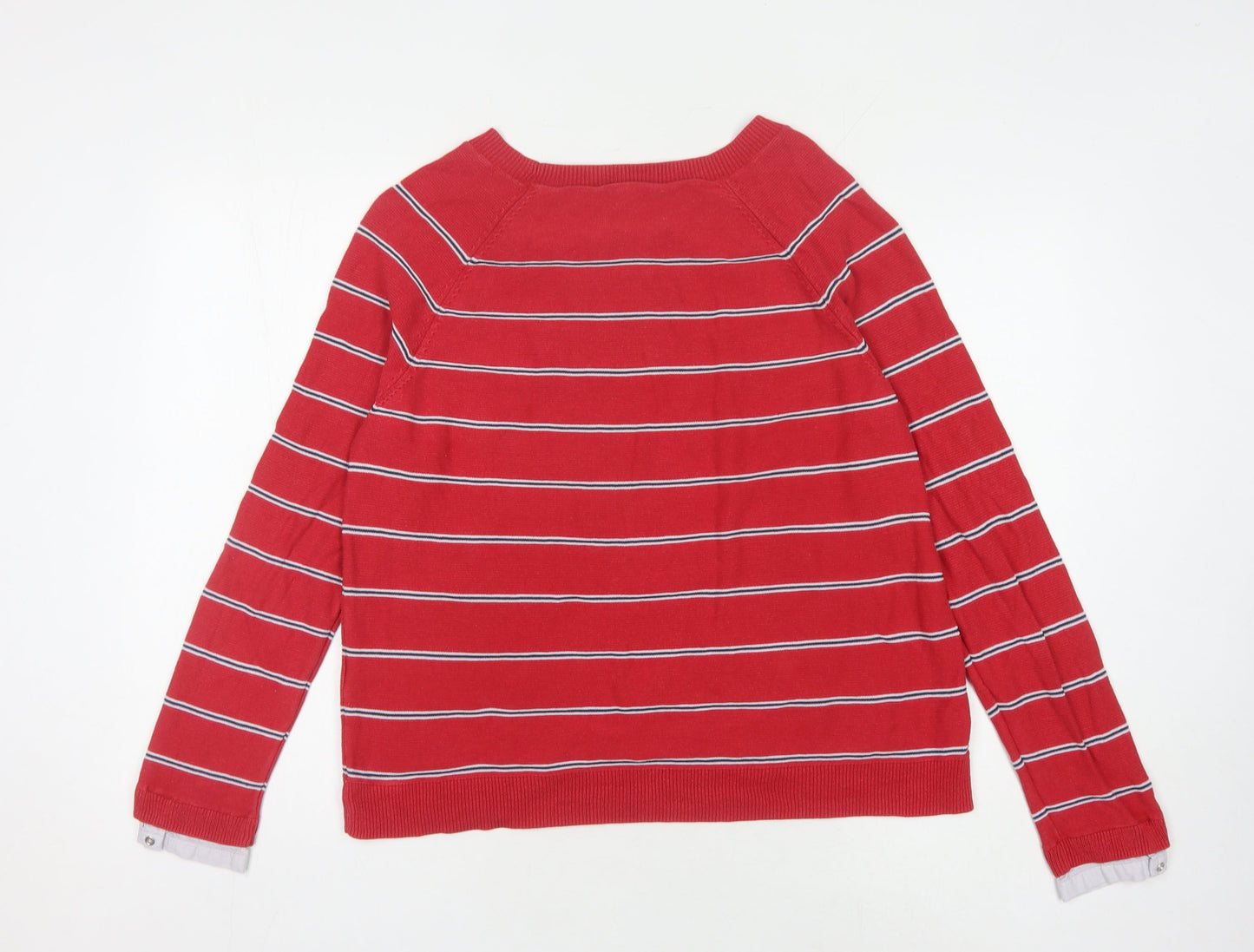 Esprit Women's Red Striped Pullover Jumper - L