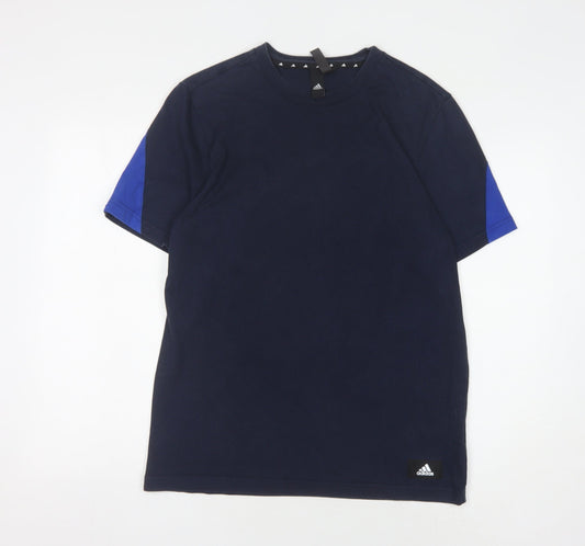 Adidas Men's Blue Crew Neck Logo T-Shirt, Size M