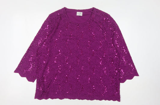 Eastex Women's Purple Sequin Lace Blouse, Size 20