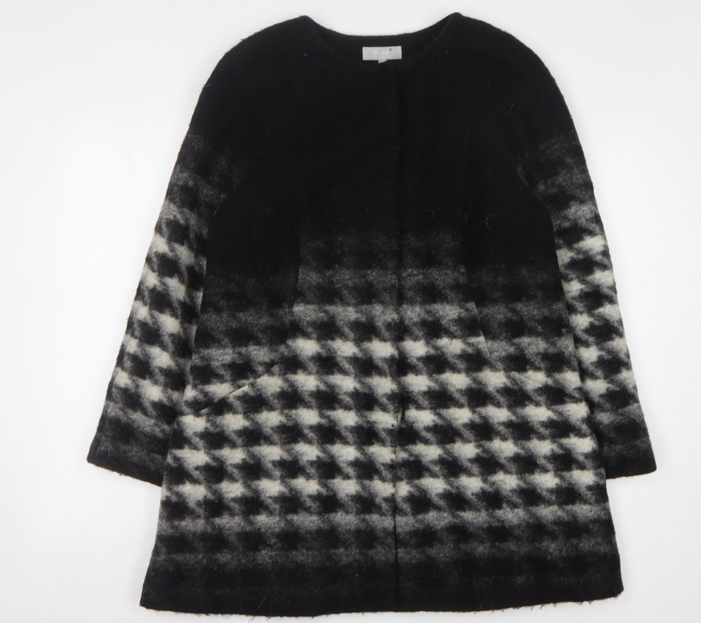 Marks and Spencer Women's Black Checked Wool Coat, Size 12