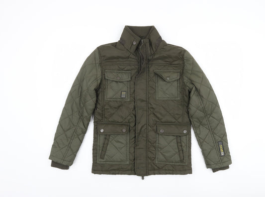 Ripstop Boys Green Quilted Winter Jacket - Regular Fit