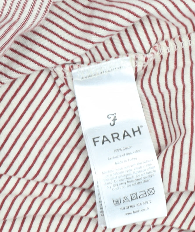 Farah Men's Red Striped T-Shirt, Size S, Cotton Crew Neck