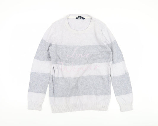 Crew Clothing Company Women's Grey Striped Pullover Jumper, Size 12