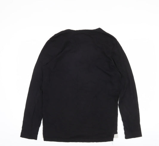 Jack & Jones Men's Black Henley Long Sleeve T-Shirt M