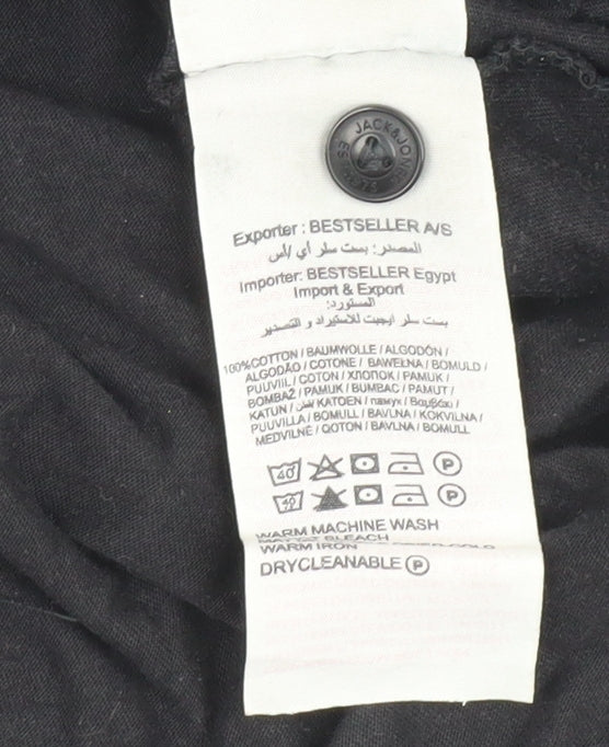 Jack & Jones Men's Black Henley Long Sleeve T-Shirt M