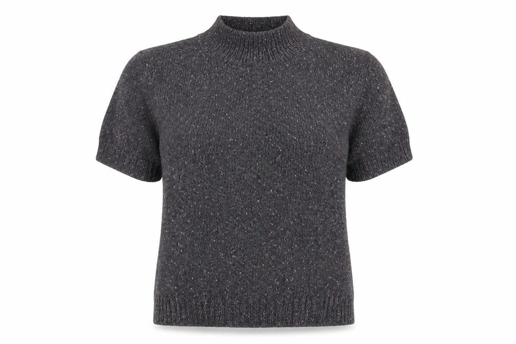 Planet Women's Grey Mock Neck Short Sleeve Jumper