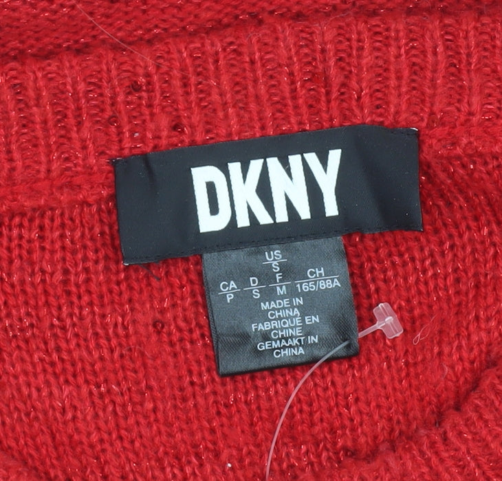 DKNY Women's Red Pullover Jumper, Size S, Crew Neck Knit