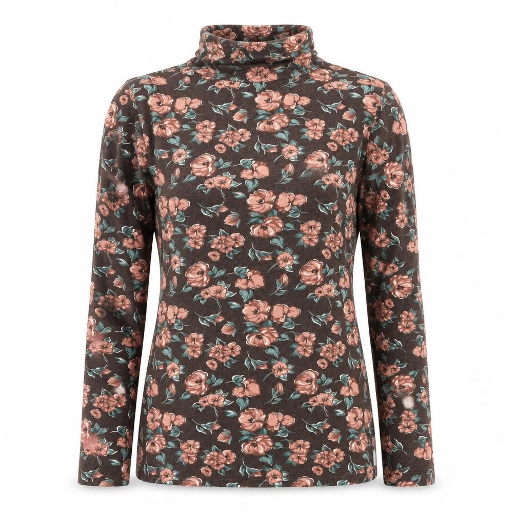 Front view of Dash Women's Multicoloured Floral Roll Neck Top