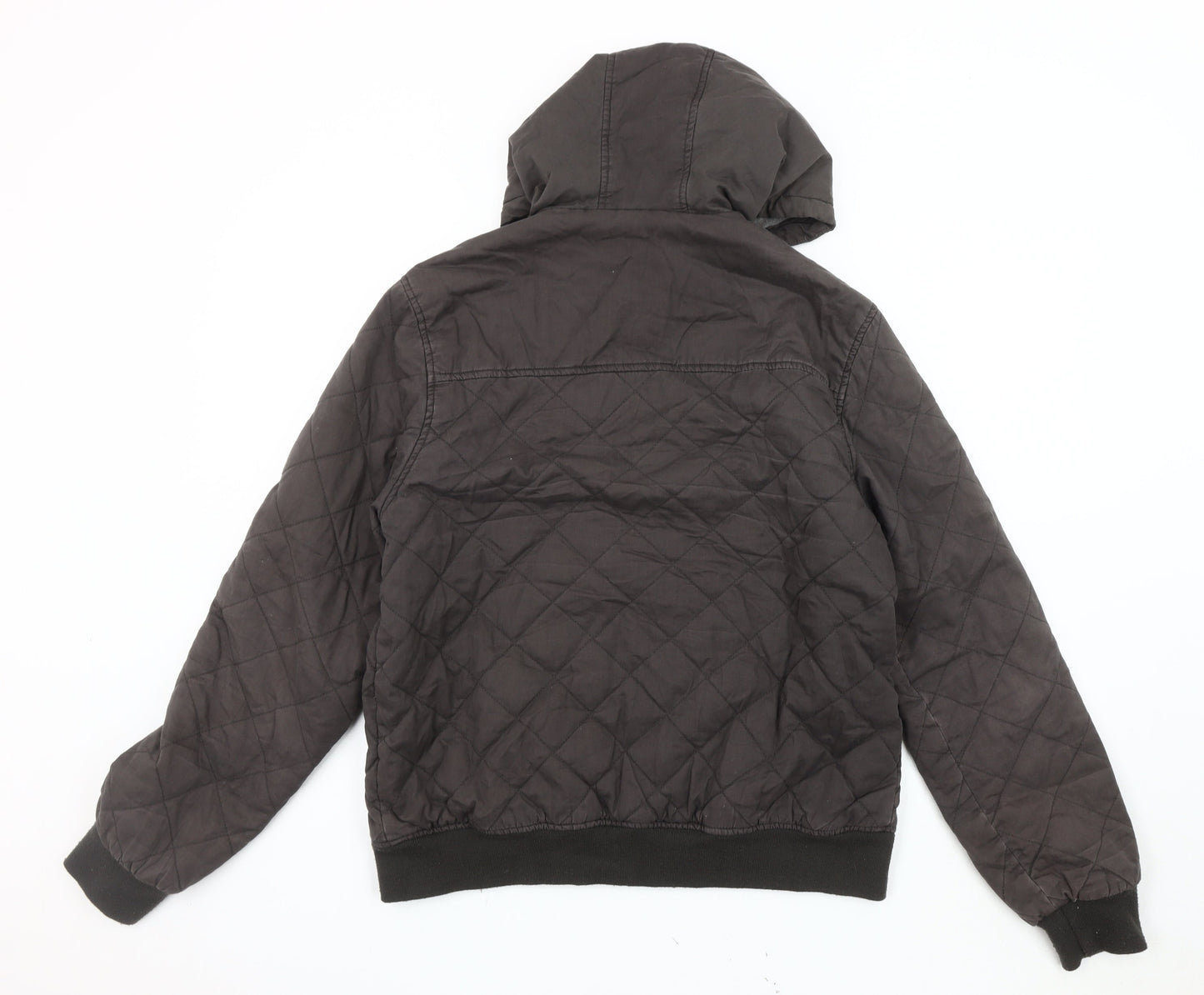 Topman Men's Brown Quilted Hooded Jacket L