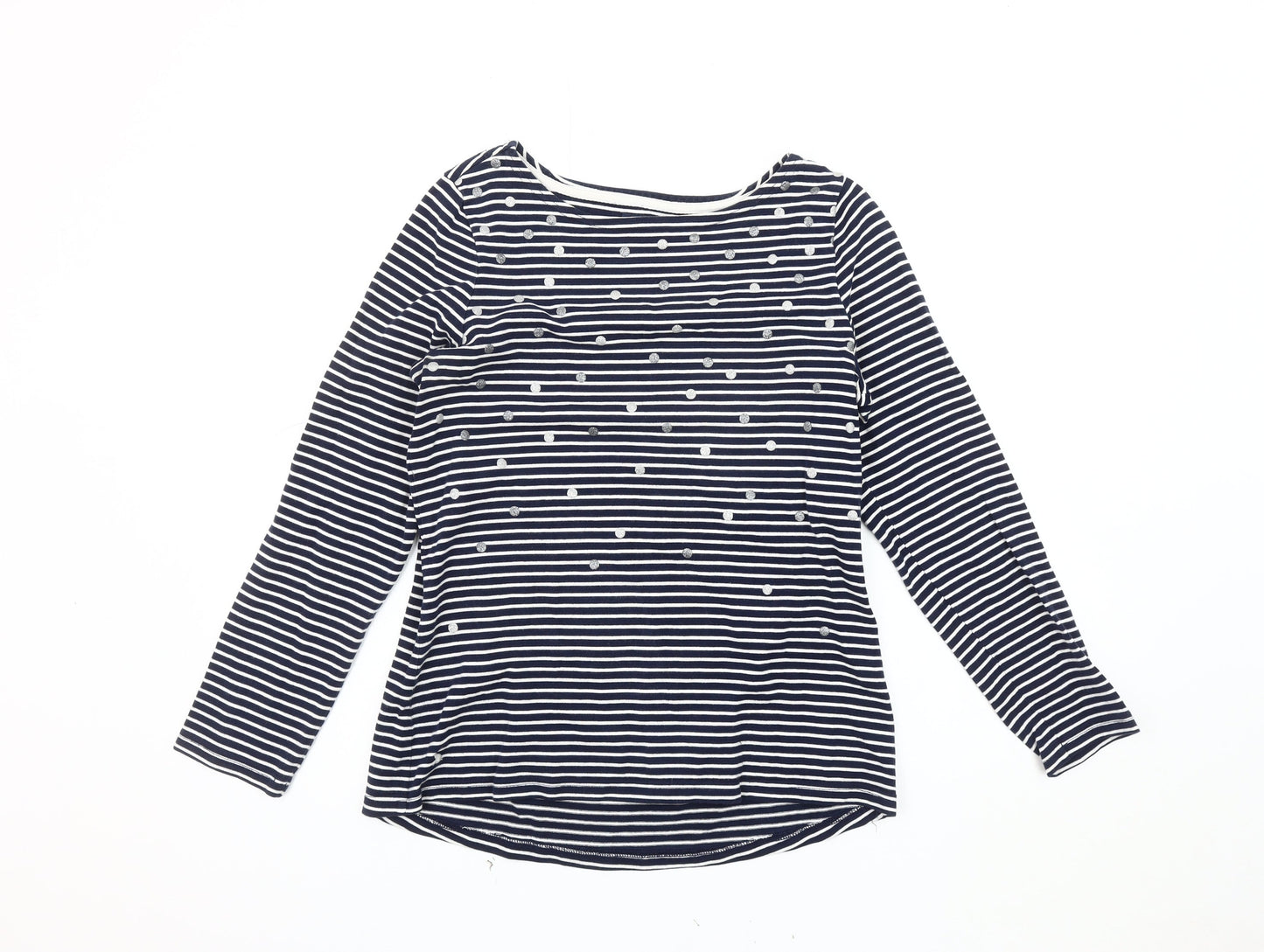 Joules Women's Blue Striped Jersey Top, UK 12, Glitter Accents