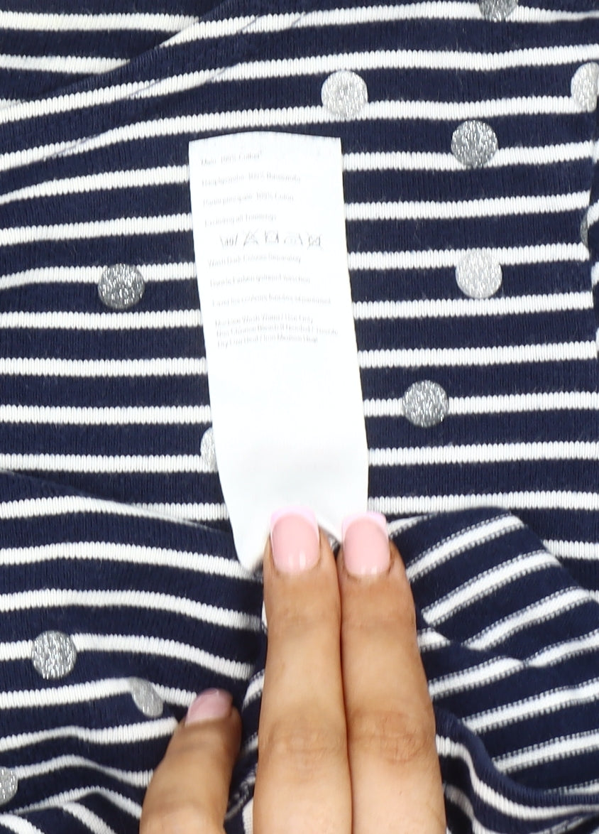 Joules Women's Blue Striped Jersey Top, UK 12, Glitter Accents