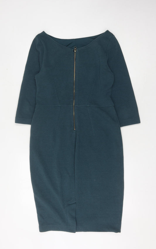 Boden Women’s Green Sheath Dress, 3/4 Sleeves, Size 10