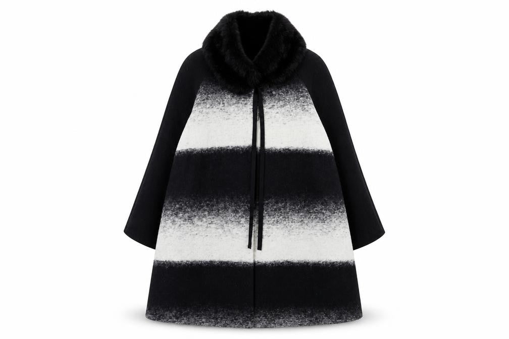 Front view of Roman Originals Women Black Wool Blend Cape Coat M