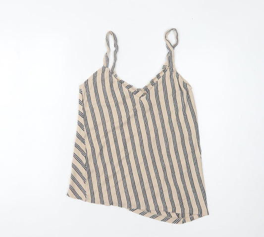 Pull&Bear Women's Beige Striped Camisole Tank - Size S