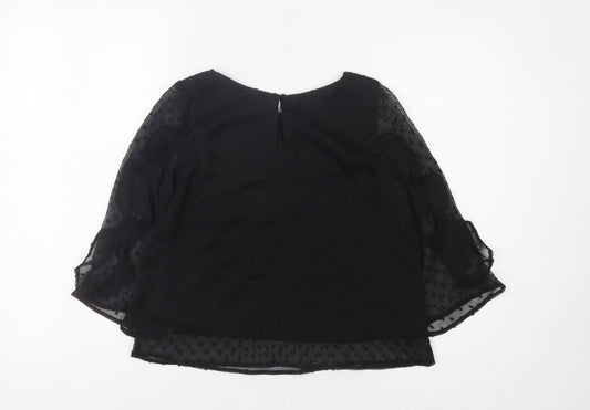 H&M Girls Black Blouse, 3/4 Sleeve, Lightweight, 10-11 Years
