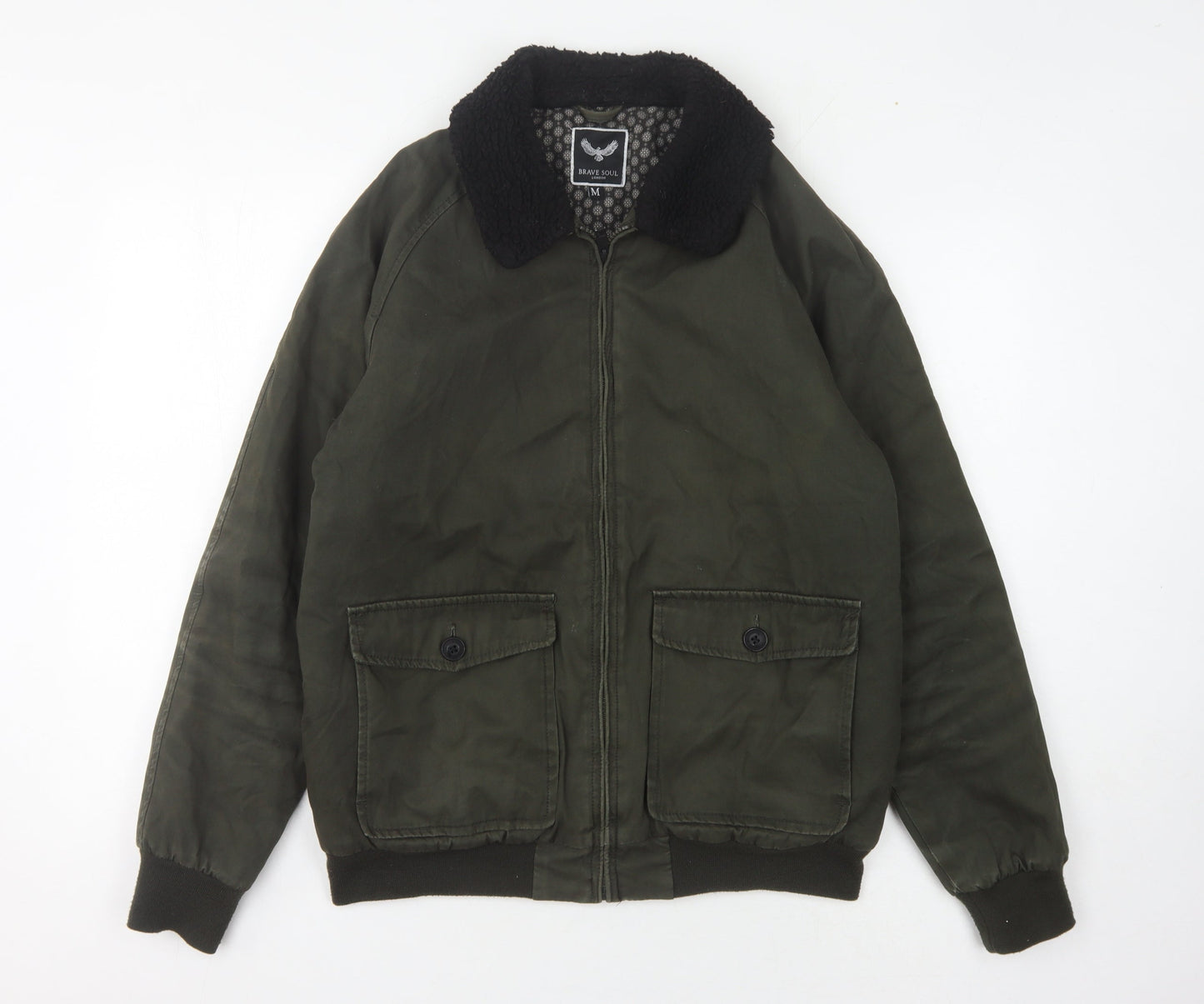 Brave Soul Men's Green Bomber Jacket Size M