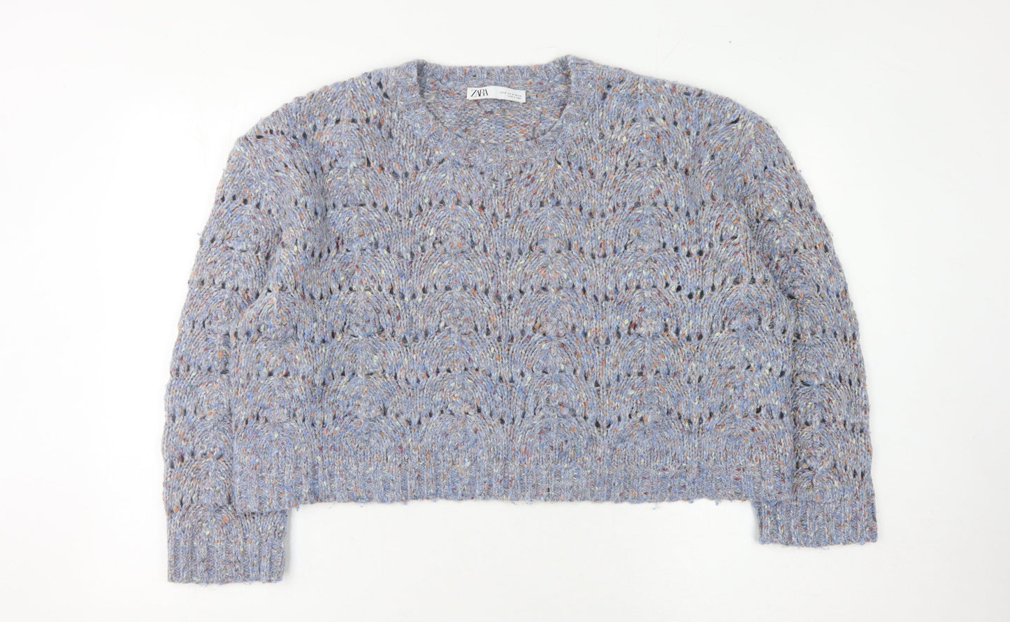 Zara Women's Blue Open-Knit Pullover Jumper M