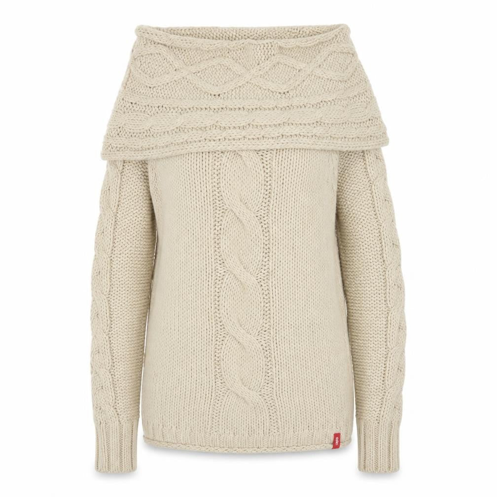 EDC Women's Beige Cowl Neck Cable-Knit Jumper S