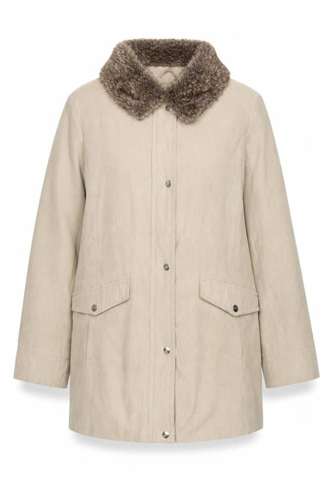 EWM Women's Beige Faux Fur Trim Coat Size 20