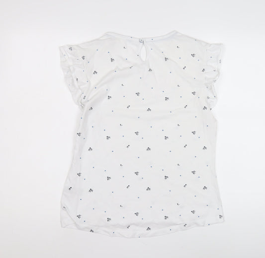 Trespass Women's White Floral T-Shirt L with Ruffle Sleeves