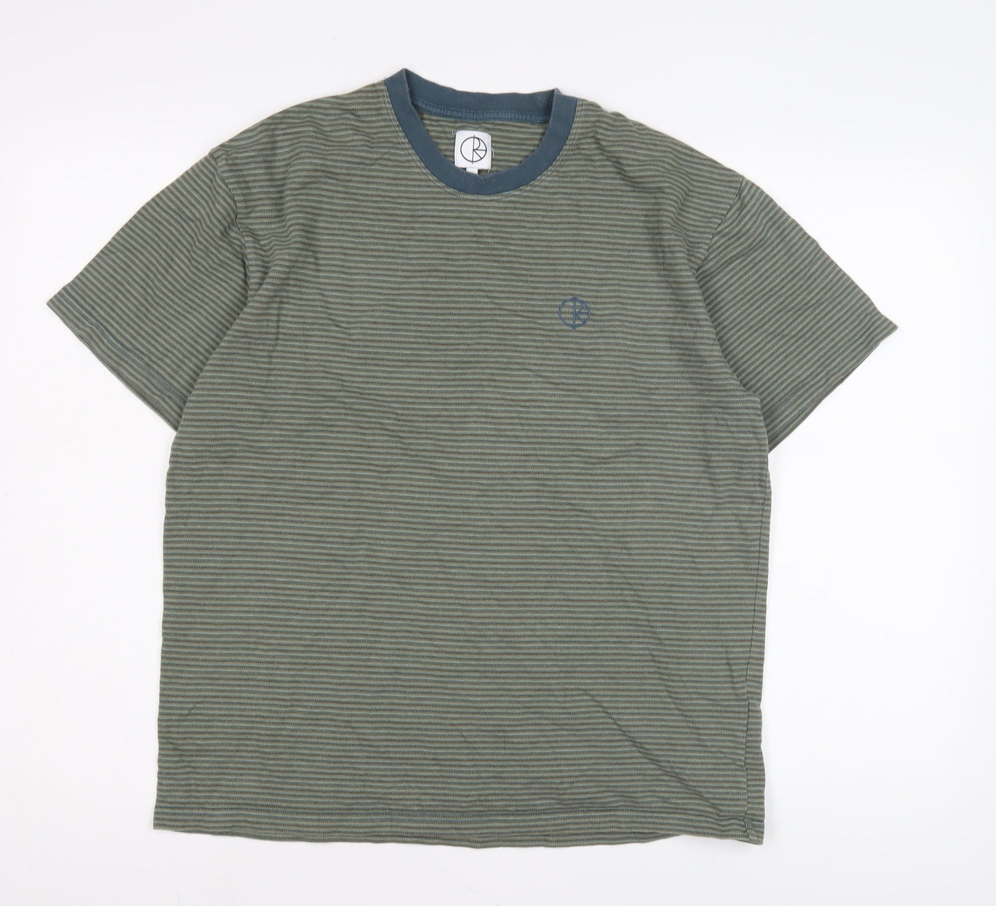 Men's Green Striped Crew Neck T-Shirt Size S