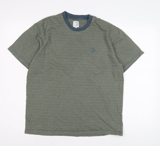 Men's Green Striped Crew Neck T-Shirt Size S