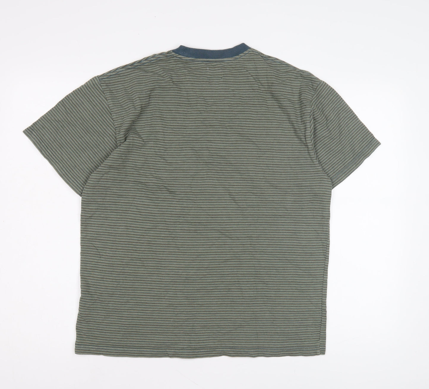 Men's Green Striped Crew Neck T-Shirt Size S