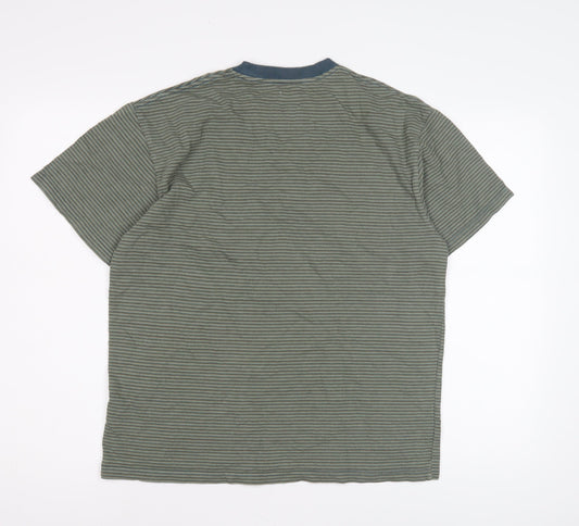 Men's Green Striped Crew Neck T-Shirt Size S
