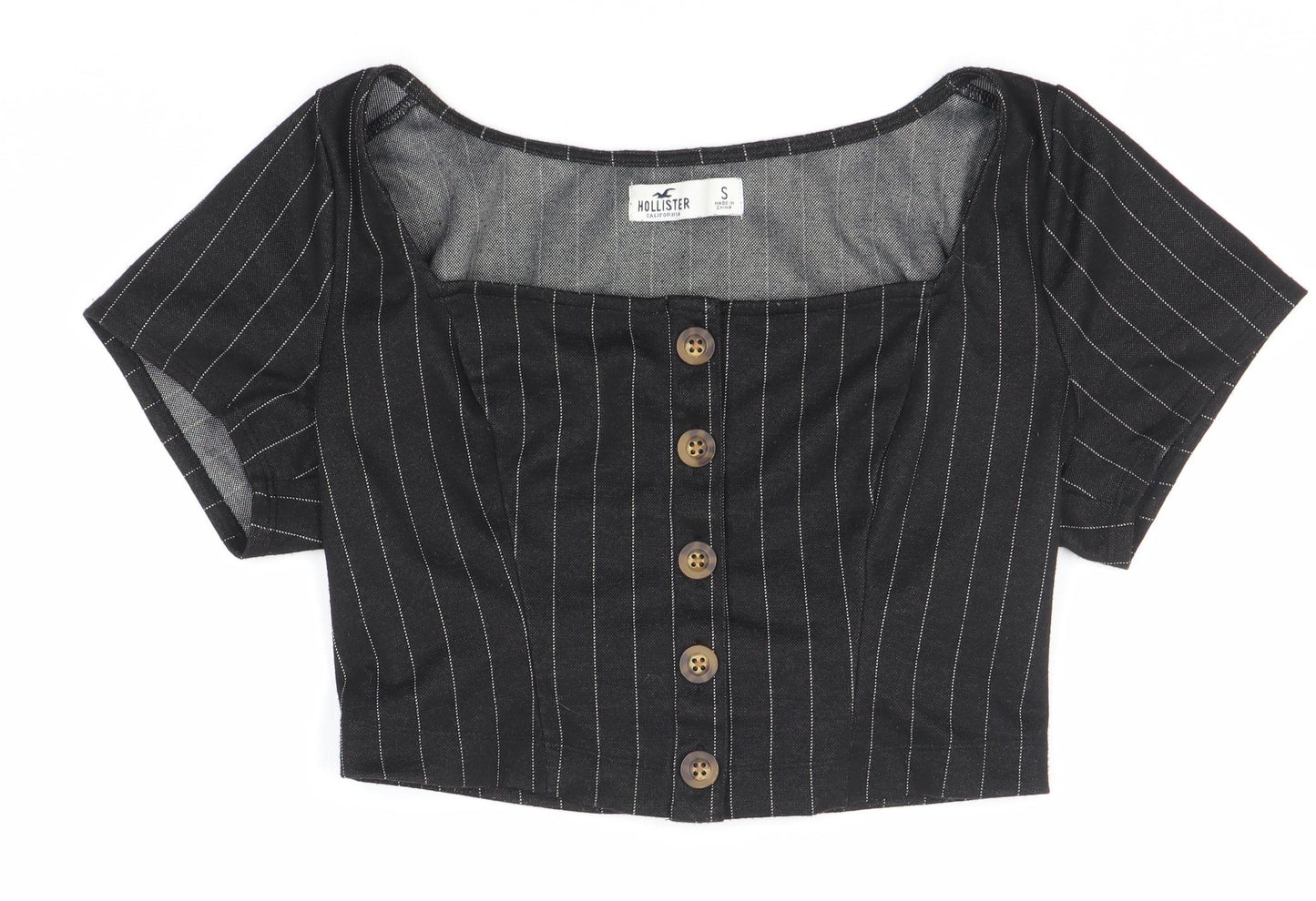 Hollister Women's Black Striped Cropped Blouse S