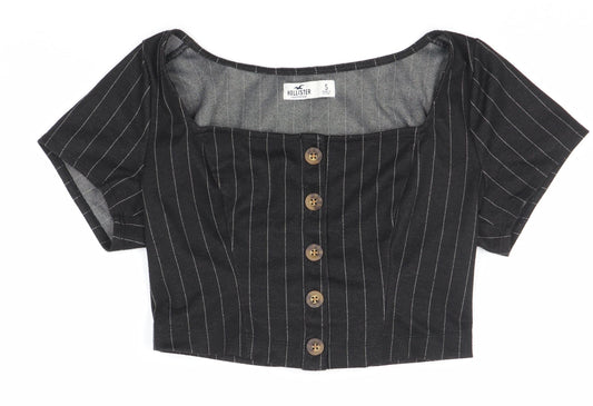 Hollister Women's Black Striped Cropped Blouse S