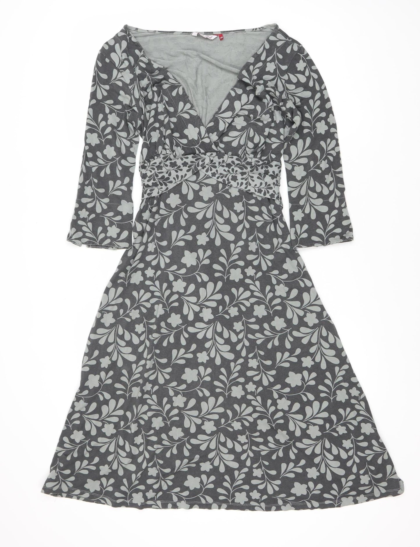 White Stuff Women's Grey Floral Midi Dress Size 14