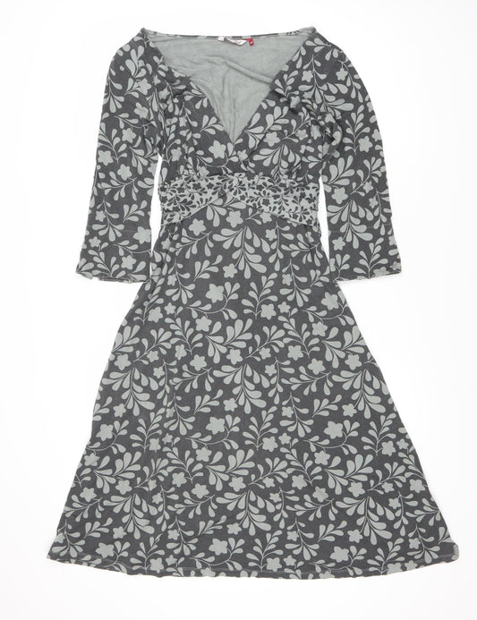 White Stuff Women's Grey Floral Midi Dress Size 14