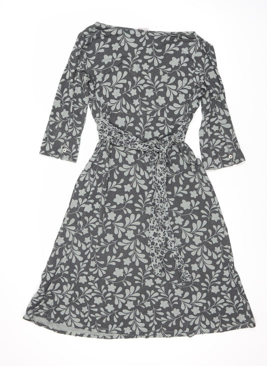 White Stuff Women's Grey Floral Midi Dress Size 14
