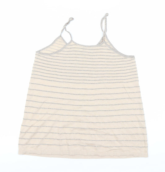 Reiss Women's Beige Camisole Tank, Striped, Small