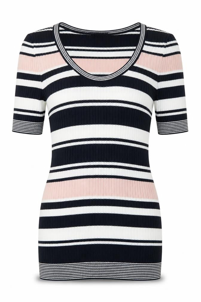 Front view of Joe Fresh Women's Multicoloured Stripe Scoop Neck Top