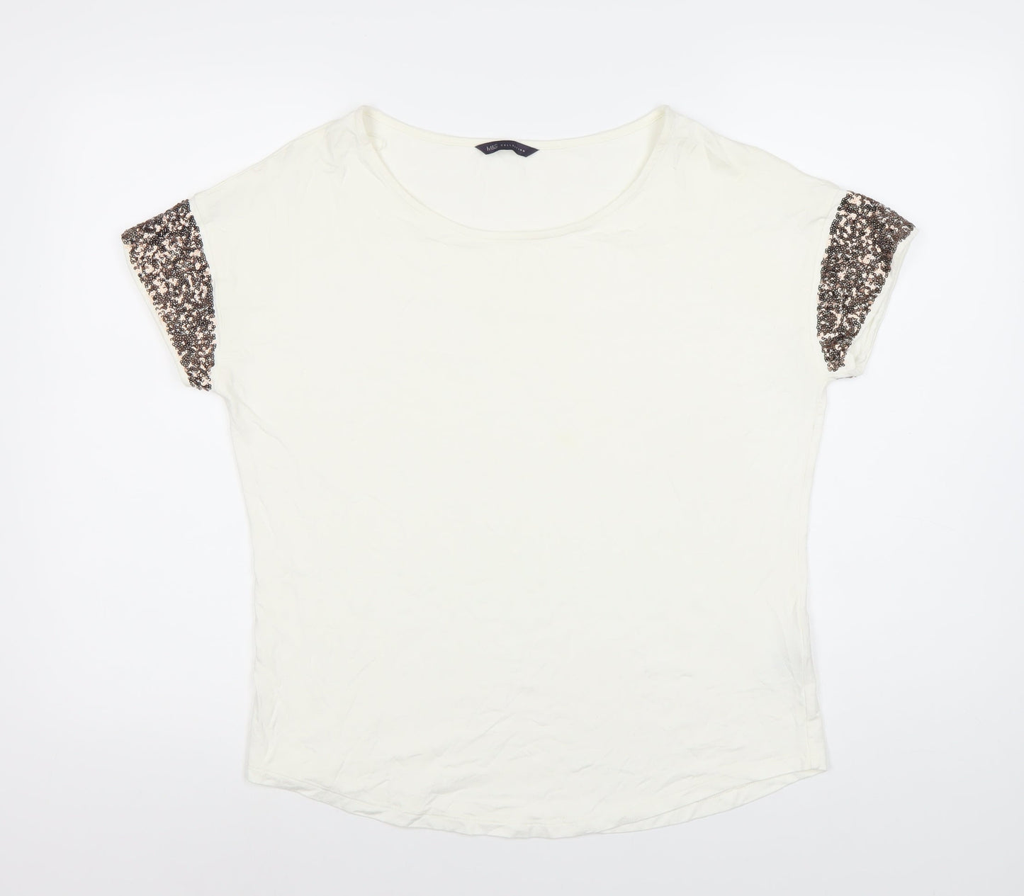 Marks and Spencer Womens Ivory Sequin Sleeve T-Shirt