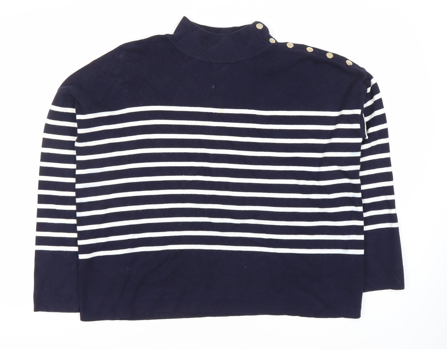 Hobbs Women's Blue Striped High Neck Pullover Jumper L