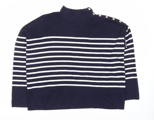Hobbs Women's Blue Striped High Neck Pullover Jumper L