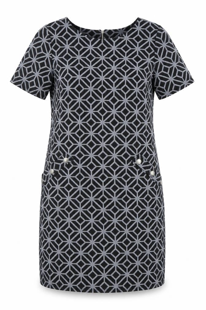 Front view of Wallis Black Geometric Sheath Dress -, size 12