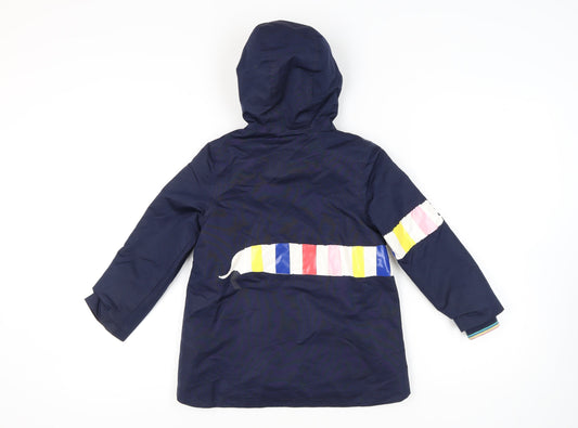 Joules Girls Blue Hooded Parka Jacket, 7 Years, Animal Print