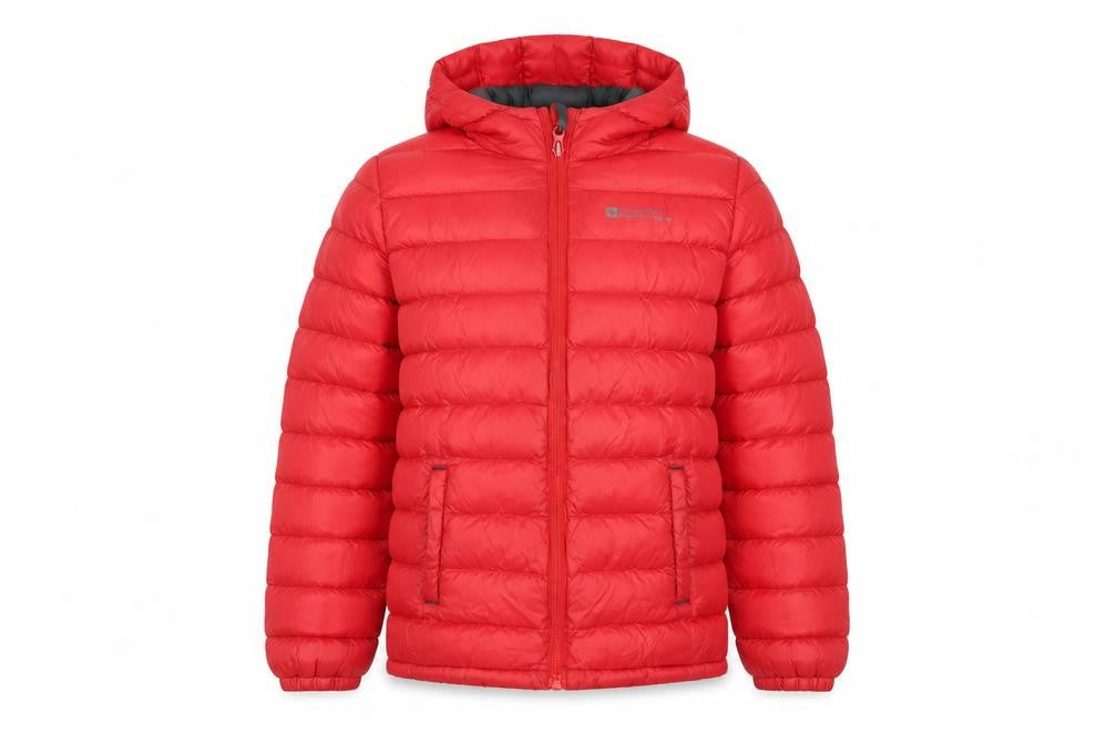 Front view of Mountain Warehouse boys’ red puffer jacket 7-8 years