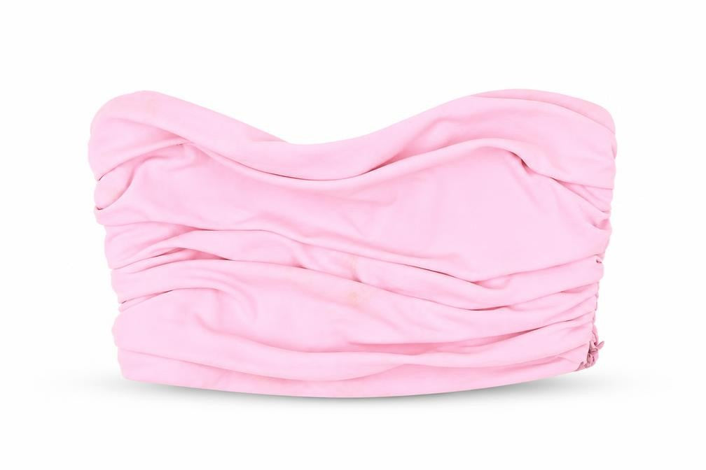 Front view of Zara Women Pink Strapless, M, Ruched Sweetheart Tube Top
