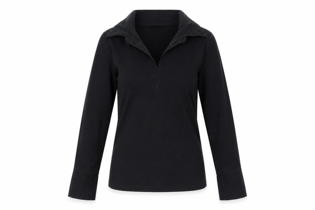 Front view of d.e.c.k. by Decollage Women's Black Long Sleeve Top S