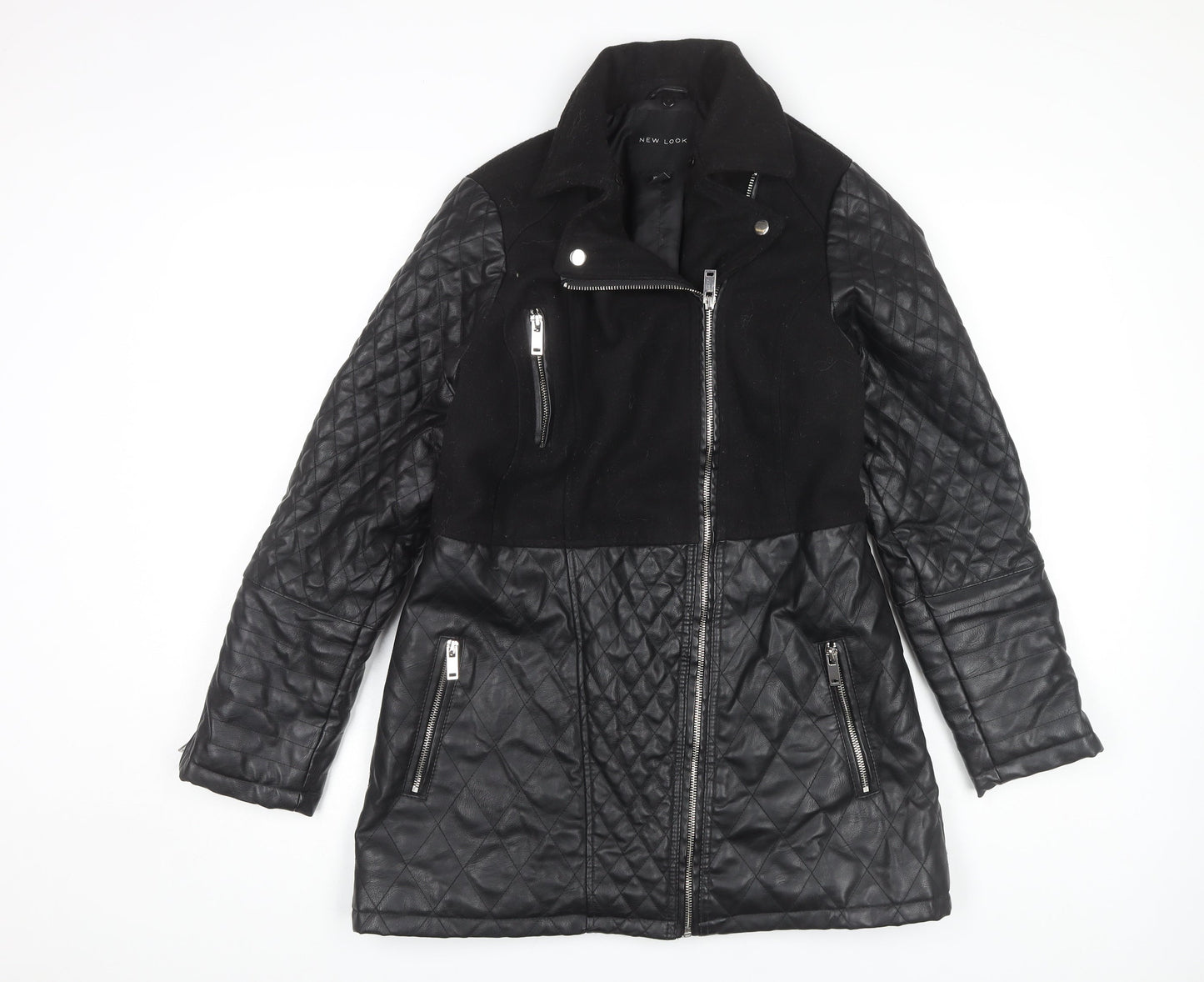 New Look Women's Black Quilted Biker Jacket Size 10