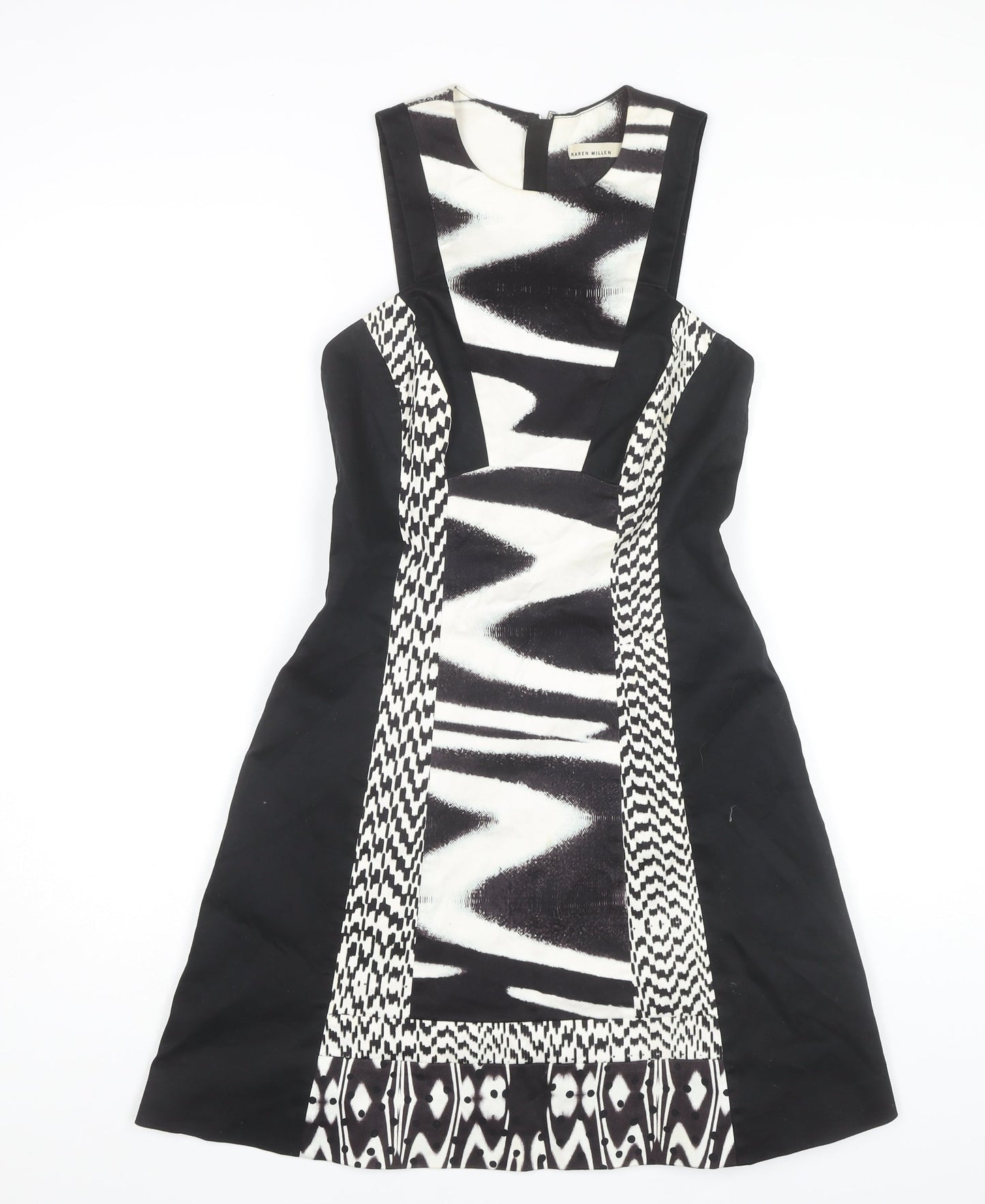Karen Millen Women's Black & White A-Line Dress - Size 10