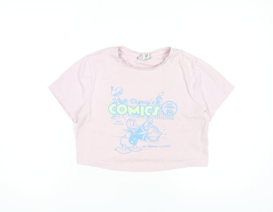 Disney Women's Pink Cropped Comic T-Shirt, Size L