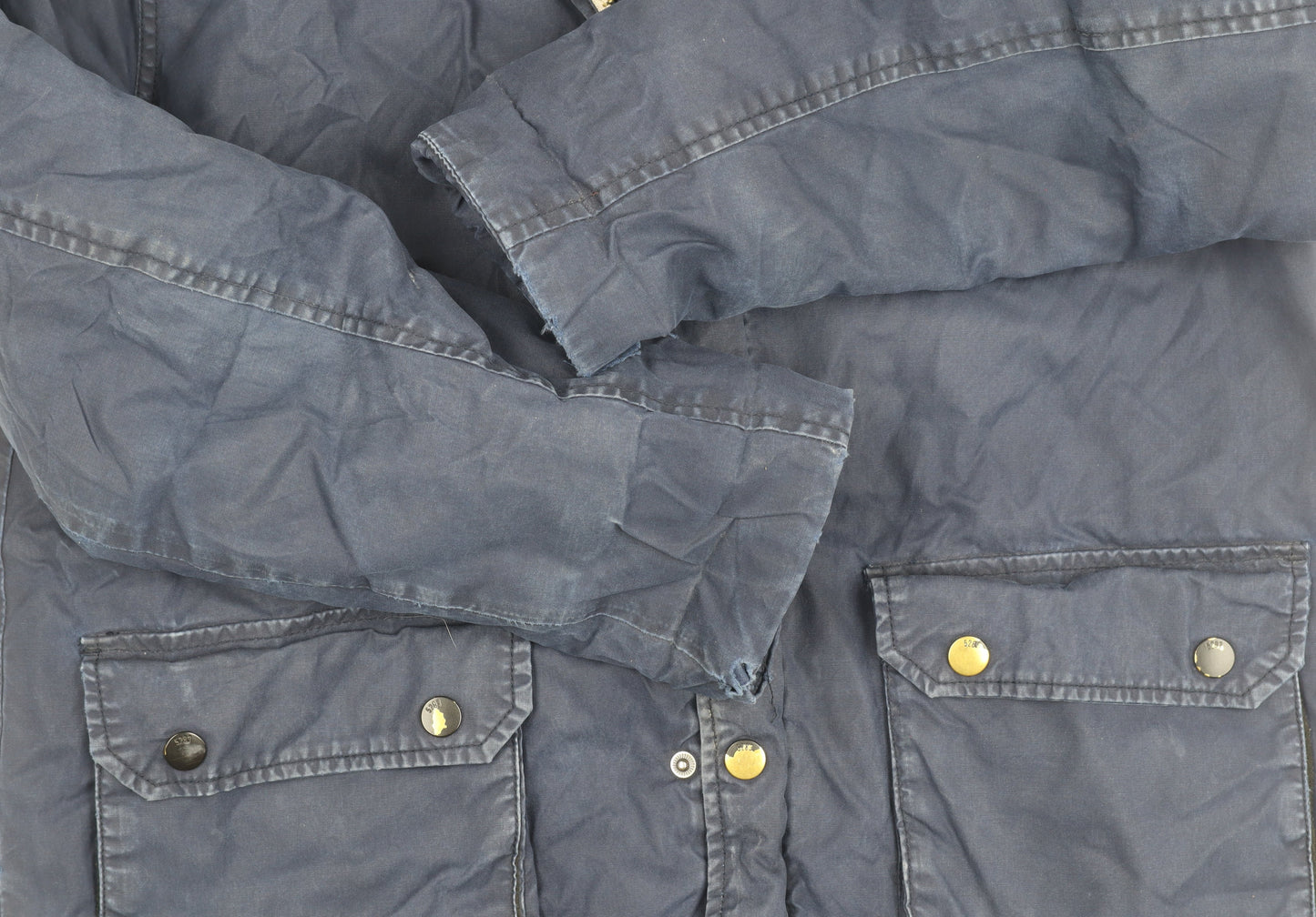 Men's Blue Parka Jacket with Hood, Size S