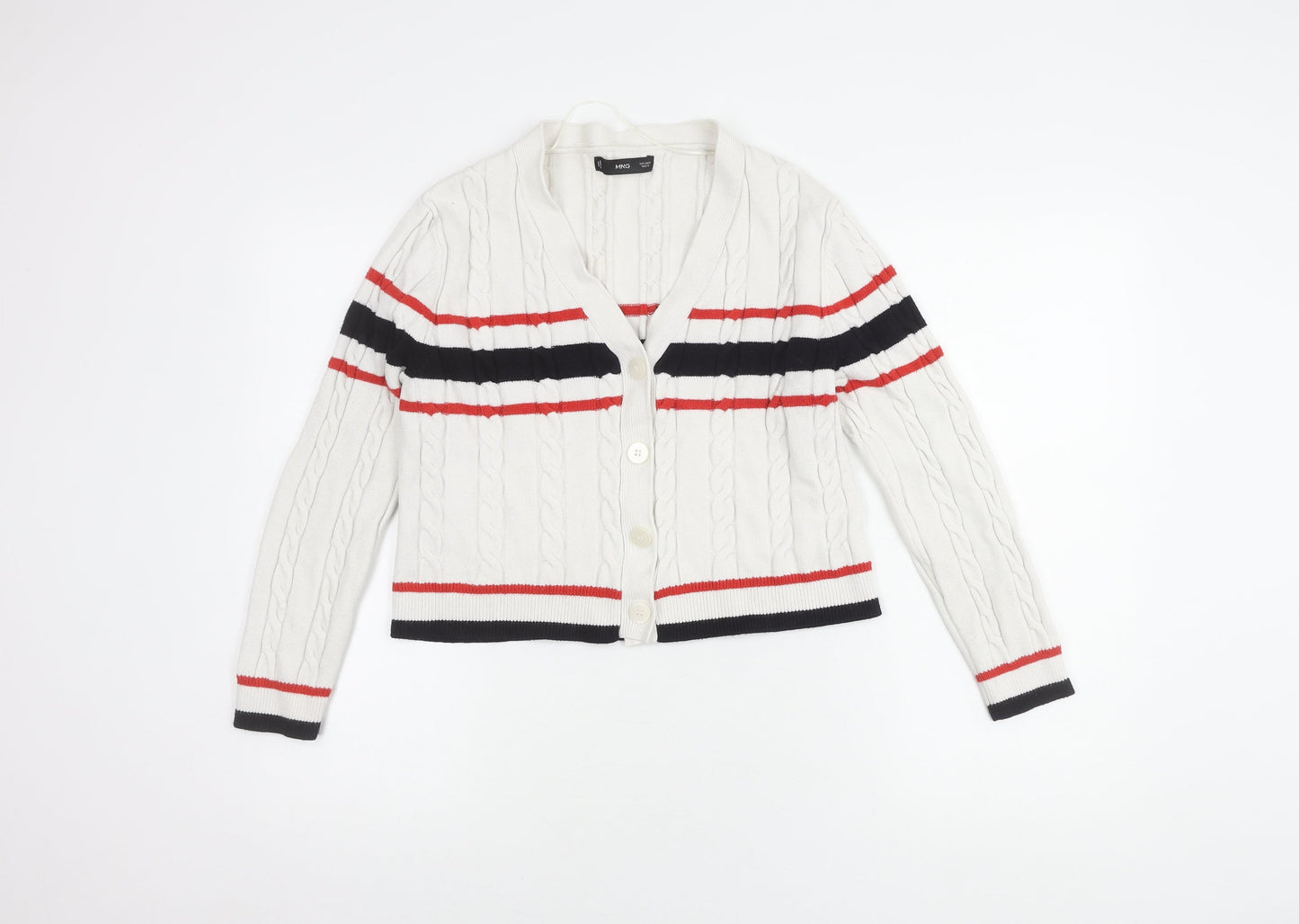 MNG Women's White Striped Cardigan Size 12