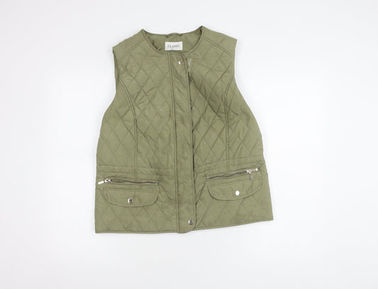 M&S Women's Green Quilted Waistcoat Size 14 Classic Fit