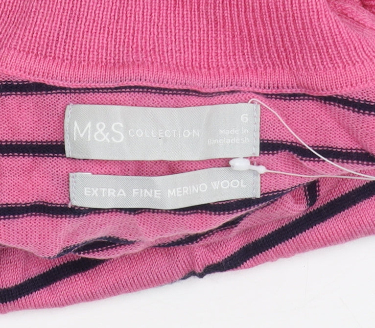 Marks and Spencer Women's Pink Striped Roll Neck Jumper